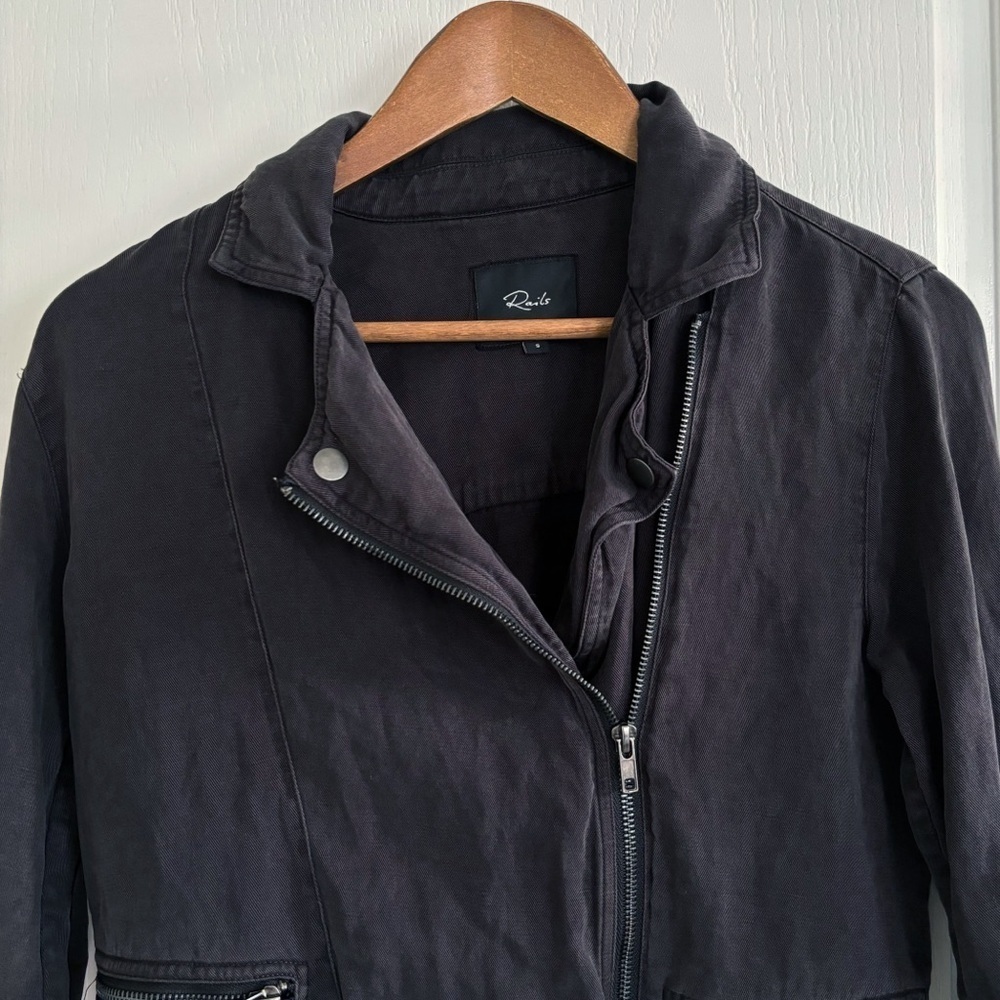 Rails Coal Grey Linen Blend Asymmetrical Zip Moto Jacket Small - Picture 3 of 9